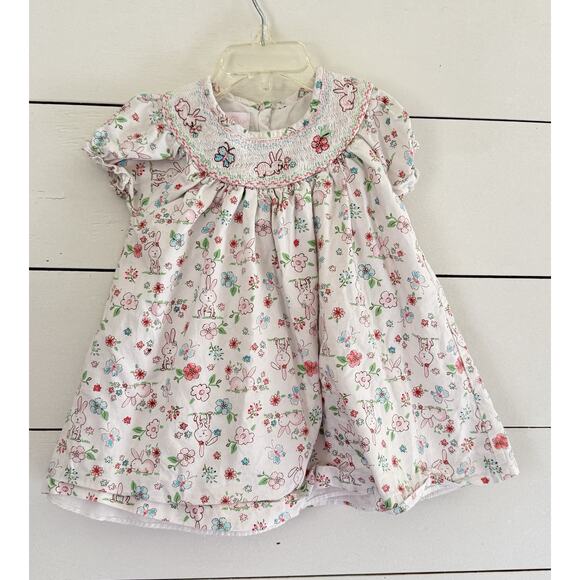 Smocked Floral Bunny Dress Bonnie Baby Rabbit Baby 18 Month White Spring Easter - Picture 1 of 8